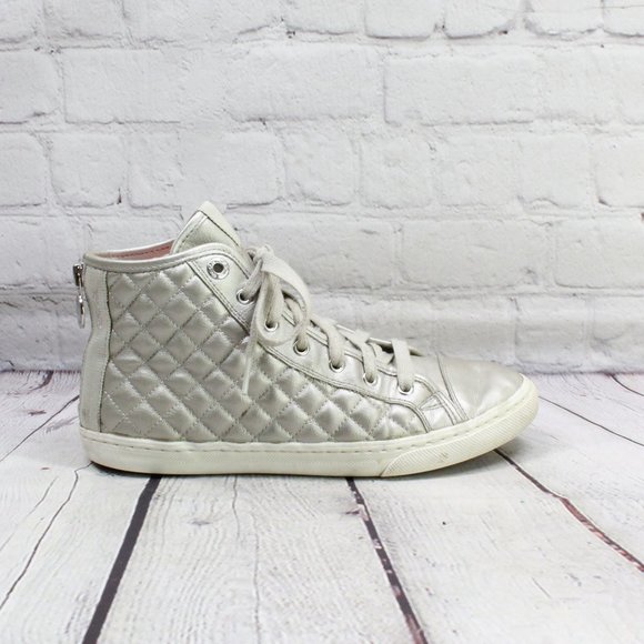 Geox Shoes - Geox Respira Silver Patent Leather Hi Top Back Zip Sneakers Size US 8